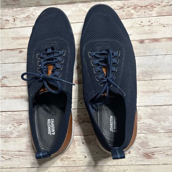 Johnston & Murphy Lace Up Shoes Men\'s Size 13 Navy Blue Knit Stretch Breathable main image 4